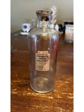 Vintage Talbots Iodine Solution Glass Bottle With Label Made in USA apothecary